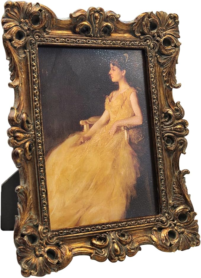CISOO 5x7 Vintage Picture Frame Antique Ornate Bronze Gold Photo Frame, for Table Top and Wall Display, Decorative Floral Design Retro Home Decor, Photo Gallery Art