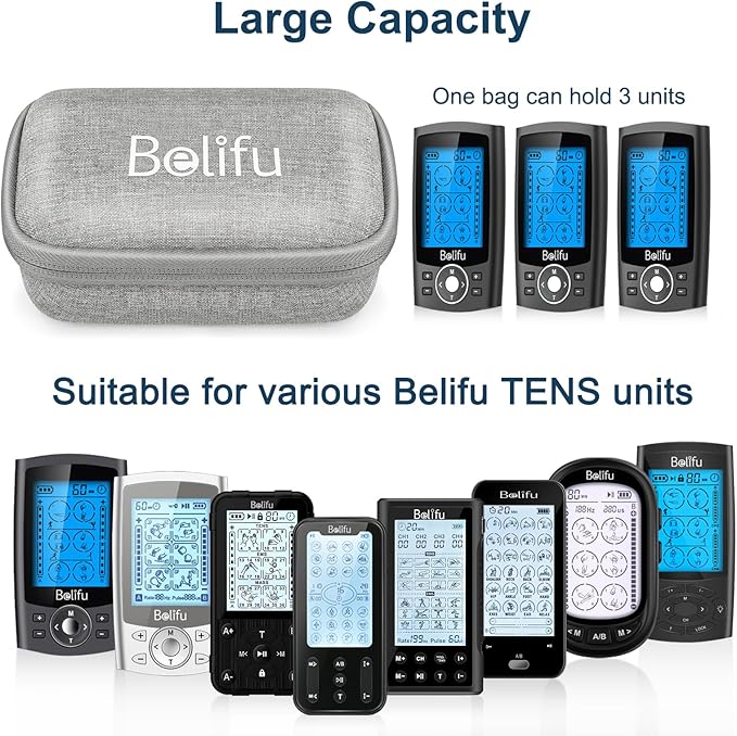 Belifu Storage Bag with Wrapable Pads Holder, Hard Travel Case for Tens Unit, Electrode Pads and Wires Organizer, Portable Zipper Bag with Film and Mesh Bag