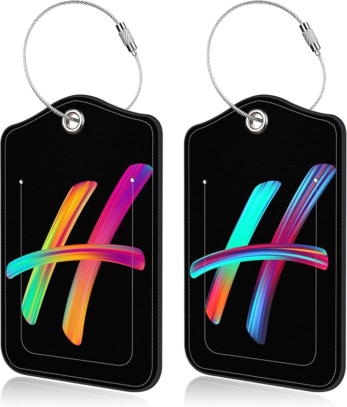 Luggage Tags for Suitcase,2 Pack Neon Colorful Letters Luggage Tags,Leather Baggage Tags Identifiers with Privacy Name Address Labels and Metal Loop for Women Men Girls Travel,Letter H