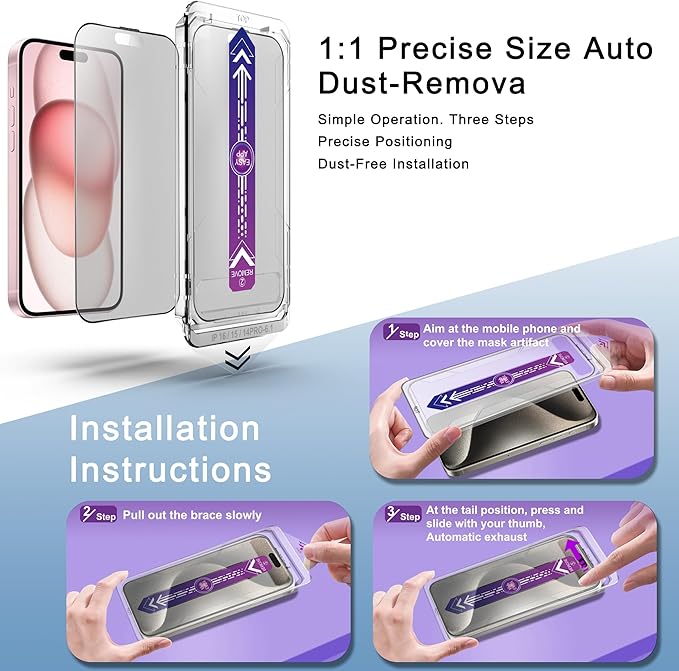 SHANG PIN JIA 2 Pack Matte Screen Protector for iPhone 16 and 14 Pro 6.1-Inch Auto Dust Removal, No Bubbles, Tempered Glass Film, Easy Installation