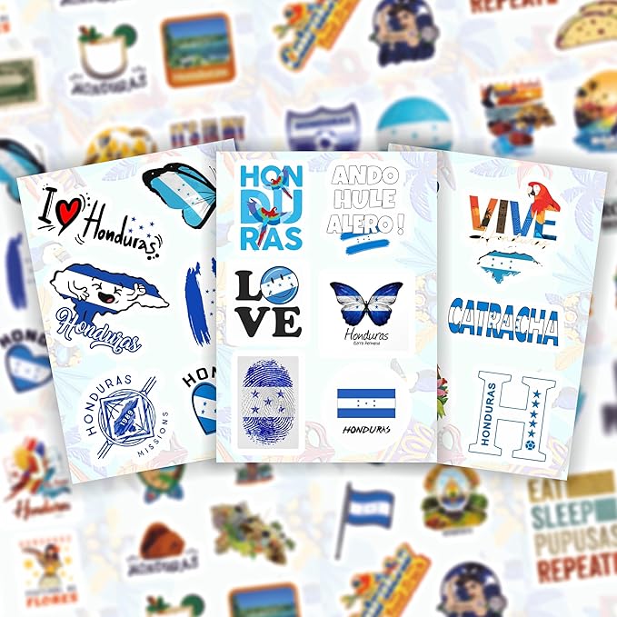 BulbaCraft 100Pcs Honduras Stickers for Water Bottle and Laptop - Honduras Party Favors & Decorations, Waterproof Vinyl Decals, Flag and Culture Stickers, Gifts for Women & Men