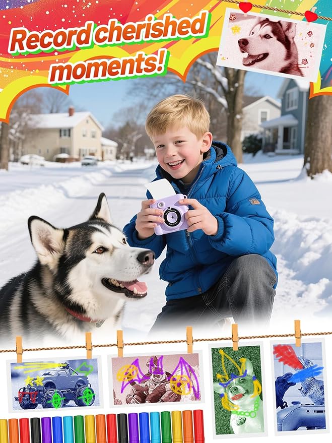 12 Rolls 3-color Kids Camera Paper Roll Refill - Color-Developing Red Green Blue, Thermal Instant Camera Photo Printer for 4 5 6 7 8 9 10 Year Old Girls Boys Birthday Gifts