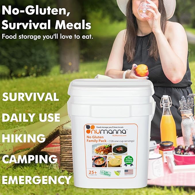 Numanna No-Gluten Family Pack Bucket – 756 Servings | 25-Year Shelf Life | 6-Months Non-Perishable Meal Kit | Emergency Food Supply, Everyday Use, Quick-Prep Survival Meals | Made in USA | Pack of 6