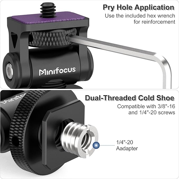 MINIFOCUS Camera Monitor Mount with Cold Shoe, 1/4" Screw for 5" & 7" Field Monitor, Swivel 360° and Tilt 160° Holder for Camera Phone Cage LED Video Light