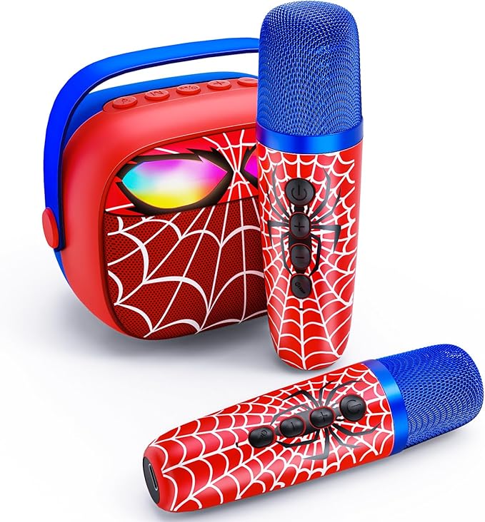 Mini Karaoke Machine for Kids,5 Voice Effects - Portable Bluetooth Speaker with 2 Wireless Mics LED Lights for Boys Girls Ages 3-12| Kids Karaoke Machine Birthday Gift Toy for Singing,Party & Play
