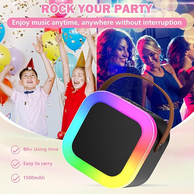 Mini Karaoke Machine for Kids Adults, Portable Bluetooth Speaker with 2 Wireless Microphones,Toys Birthday Gifts for Girls Ages 4, 5, 6, 7, 8,9,10,11,12+ Family Home Party (Black)