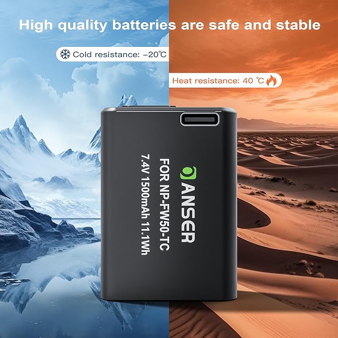 3-Pack FW50 Replacement Battery with Type-C Direct Charging for Sony A7III/A7II/A7RIV/A6500/ZV-E10/Alpha A6000/A6500/A6300 /A5100/A5000 RX10 II Cameras