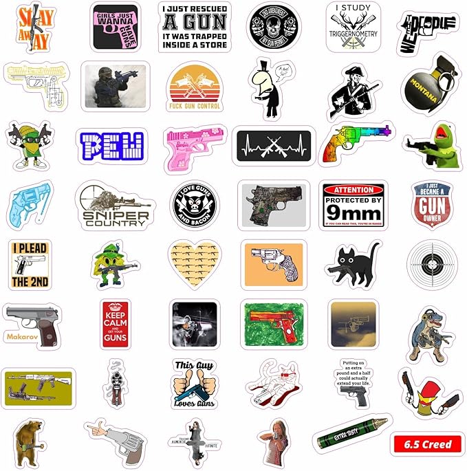 BulbaCraft 100Pcs Funny Gun Stickers, Firearm Stickers, Guns and Ammo Decals, Tactical Military Army Laptop Decals, Gifts for Women & Men