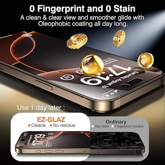 EZ-GLAZ- 4 Pack for iPhone 16 Pro Privacy Screen Protector [6.3"] With 2 Pack Camera Lens Protector, 9H+ Hardness 12FT Military Grade Shatterproof Scratch Resistant Durable Tempered Glass Film with Flawless Fit Kit