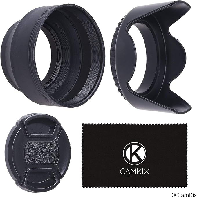 72mm Set of 2 Camera Lens Hoods and 1 Lens Cap - Rubber (Collapsible) + Tulip Flower - Sun Shade/Shield - Reduces Lens Flare and Glare - Blocks Excess Sunlight for Enhanced Photography and Video