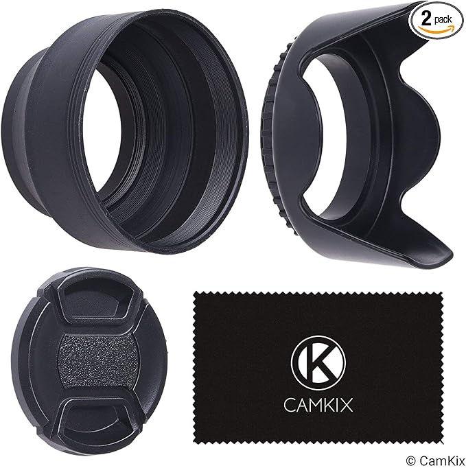 77mm Set of 2 Camera Lens Hoods and 1 Lens Cap - Rubber (Collapsible) + Tulip Flower - Sun Shade/Shield - Reduces Lens Flare and Glare - Blocks Excess Sunlight for Enhanced Photography and Video Foo