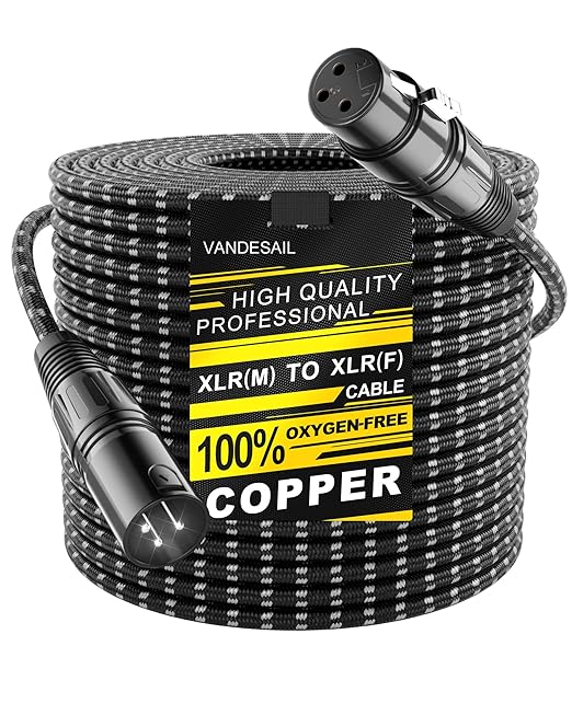 Long XLR Cables 200ft (61m), Nylon Braided XLR Extension Microphone Cable, OFC Shielded and Balanced XLR Male to Female Mic Cord for Preamp Recording Mixer Amplifie Speaker Black