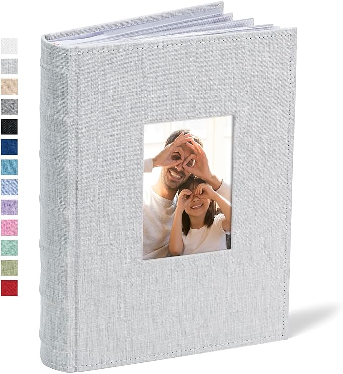 Vienrose Photo Album 4x6 300 Photos Linen Frame Cover with Memo Areas Photobook Large Capacity Slip-in Pictures Book for Wedding Baby Vacation, Lightgrey