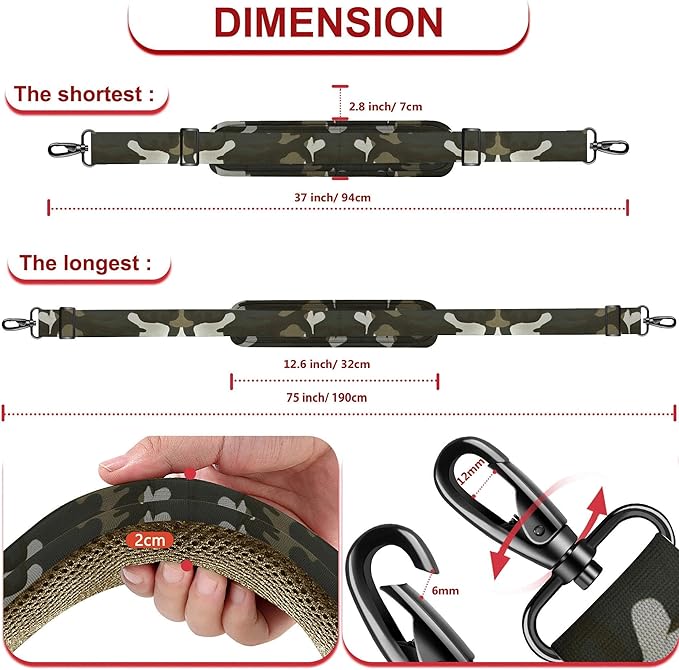 ZINZ 75" Shoulder Strap with Fixed Pad and Dual Balanced Buckles，Camouflage Green