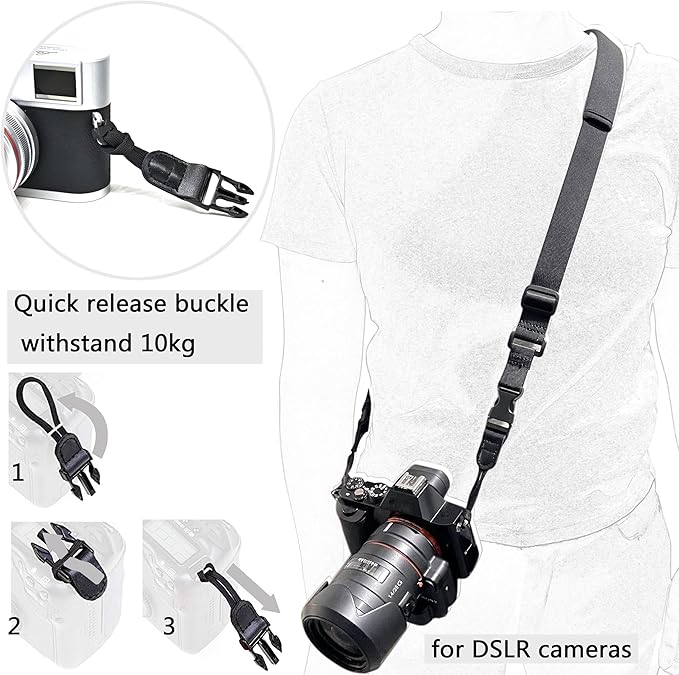 Camera Neck Strap,Soft Binocular Should Strap with Quick Release Buckle,Neoprene Padding Digital Camera Lanyard Belt Strap,Mirrorless or Dslr Slr Camera Strap for Women Men Photographers,Black,56 Inch