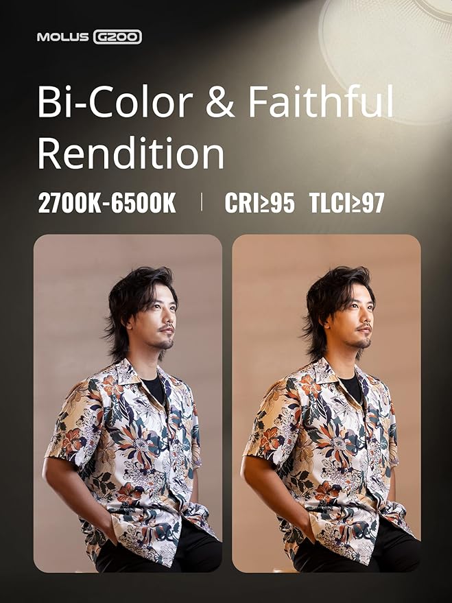 ZHIYUN Molus G200 [Official] 200W COB Video Light, Portable Continuous Output Lighting,2700-6500K 9460 lux@1m, LED Photography Lighting with Bowens Mount, APP Control, Ultra Quiet for Video Recording