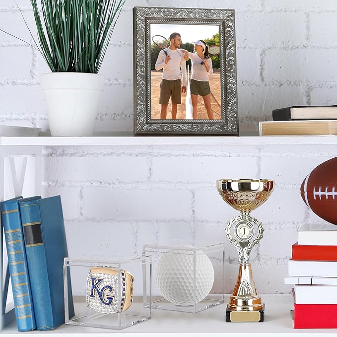 2 Pack Clear Acrylic Championship Ring Display Case, Memorabilia Stand Cube Holder Dust Protection Transparent Storage Box for Sports Baseball Basketball Fan Souvenir Protection Supplies