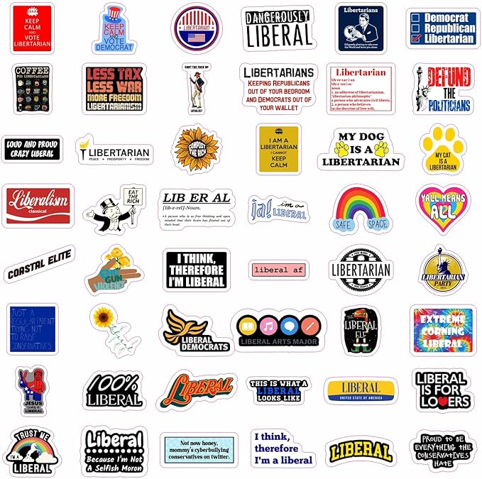 BulbaCraft 100Pcs Liber al Stickers, Demo crat Stickers and Decals for Laptops and Water Bottles, Libertar ian Decals, Gifts for Women & Men