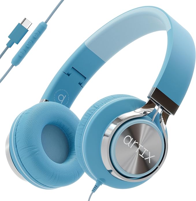 ARTIX CL750 USB C Wired Headphones with Mic & Volume Control Noise Isolating for iPhone 15-17, Samsung Computer Earphones Wired, On-Ear with Wire, Plug in and Play