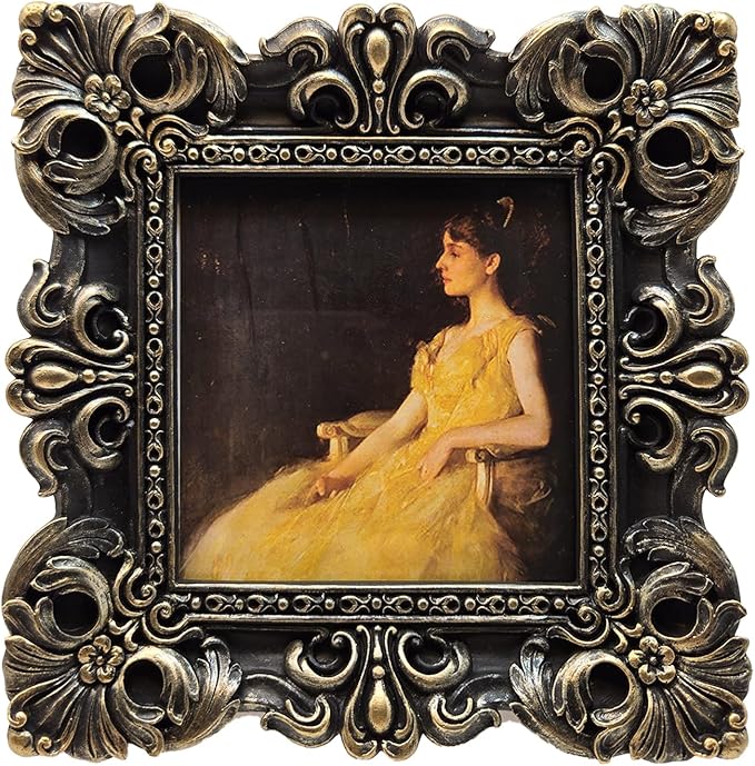 CISOO 4x4 Vintage Small Picture Frame, Antique Ornate Black and Gold Square Photo Frame, for Table Top and Wall Display, Decorative Floral Design Retro Home Decor, Photo Gallery Art