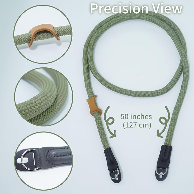 Little Fire Craft Camera Strap Crossbody Camera Neck Shoulder Strap 127cm Climbing Rope for Photographers Lanyard 10mm Thick - Army Green