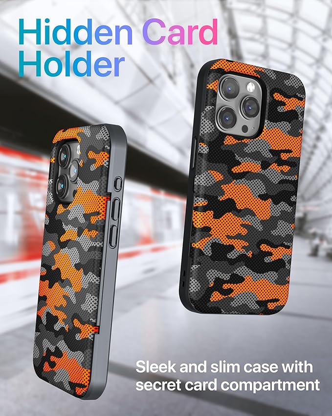 TORU for iPhone 15 Pro Wallet Case with Card Holder, Hidden ID Credit Card Slot Flip Kickstand, Slim Fit Shockproof Heavy Duty Phone Cover with Strap - Camouflage Pattern