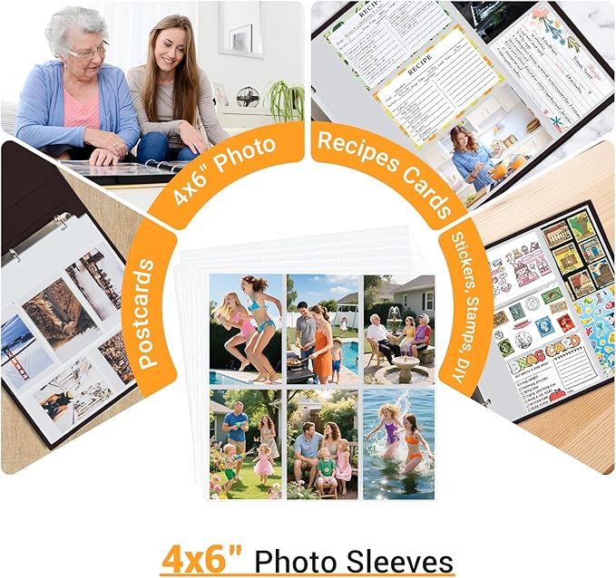4x6 Photo Album Refill Pages for 3 Ring Binder, 20 Pack Vertical Clear Plastic Photo Sleeves, Holds 240 Photos, Acid-Free Page Protectors, Large Capacity Family Wedding Anniversary Baby Picture Albums