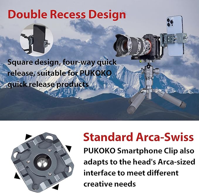 Metal Phone Tripod Mount Adapter Adjustable Phone Mount for Tripod with Arca Base Universal Metal Adjustable Clamp Phone Holder for Tripod (Quick Release Cell Phone Clip)
