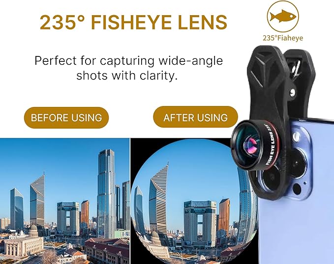 235° Fisheye Phone Camera Lens for iPhones 5,6,7,6 Plus,7 Plus - 0,62х Macro 25x Micro Professional Accessory for Your Phone Camera with a Convenient Clip-on - Photos and Videos in HD Quality