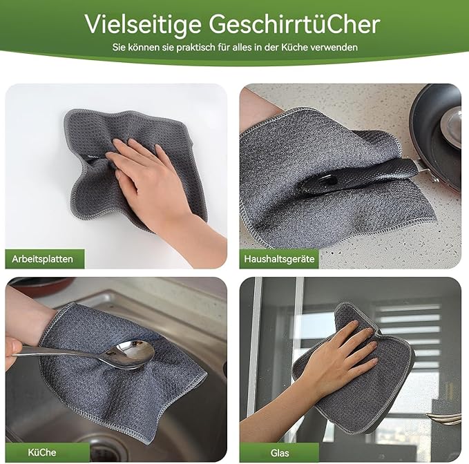 KinHwa Dish Cloths for Washing Dishes Kitchen Towels Microfiber Dish Towels for Kitchen Dish Towels Absorbent 8inch x 8inch 6 Pack (Gray, 8in x 8in)