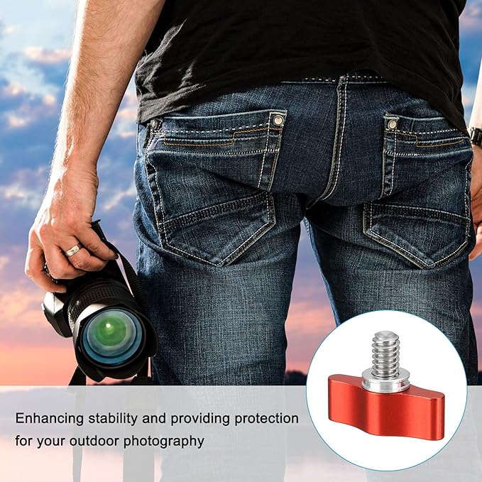 PATIKIL Clamping Screw Knob 1/4" x 0.89", 2Pcs Aluminum Alloy t Shaped Camera Thumb Screws for DSLR Flash Bracket Photography Light Stand Adapter Action Sports Camera Mounting System, Red