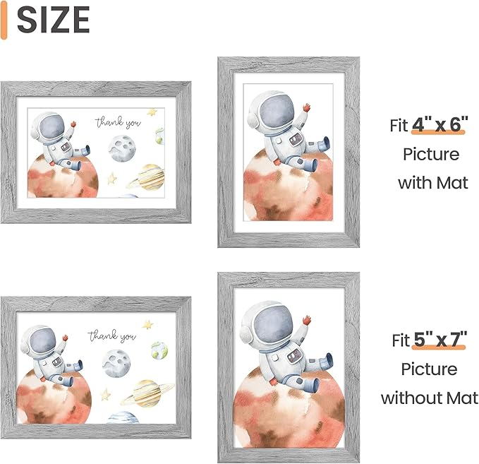 upsimples 5x7 Picture Frame Set of 10, Display Pictures 4x6 with Mat or 5x7 Without, Multi Photo Frames Collage for Wall or Tabletop Display, Gray