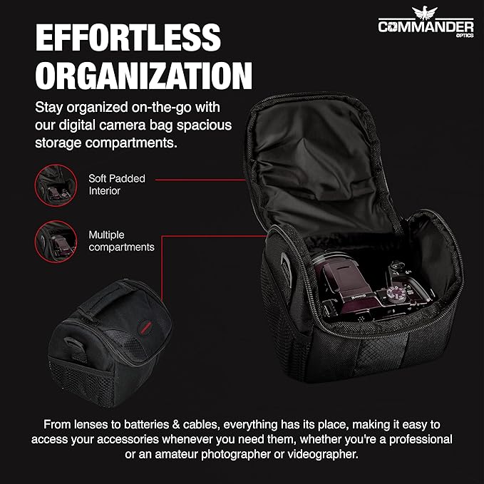 Small Camera Bag - Water Resistant, Soft Padded, Compact Travel Bag for Canon EOS, Nikon, Sony & More DSLR Cameras/Camcorders Ample Storage and Protection for Your Equipment (Small)