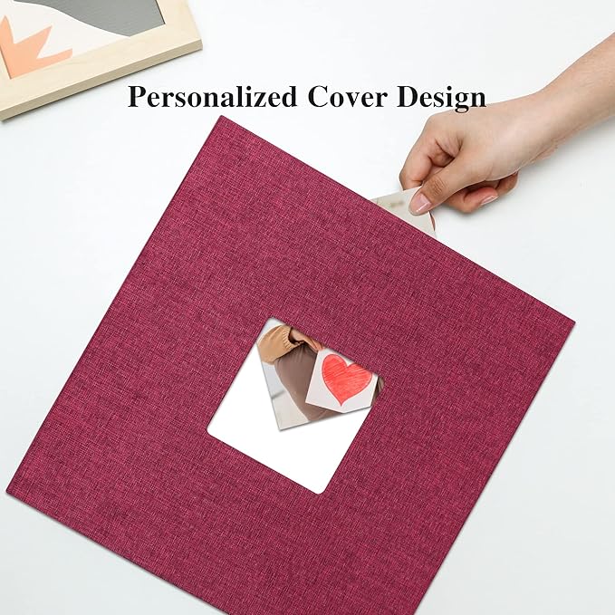 Vienrose Large Photo Album Self Adhesive for 4x6 8x10 Pictures Linen Scrapbook Album DIY 60 Blank Pages with A Metallic Pen Red
