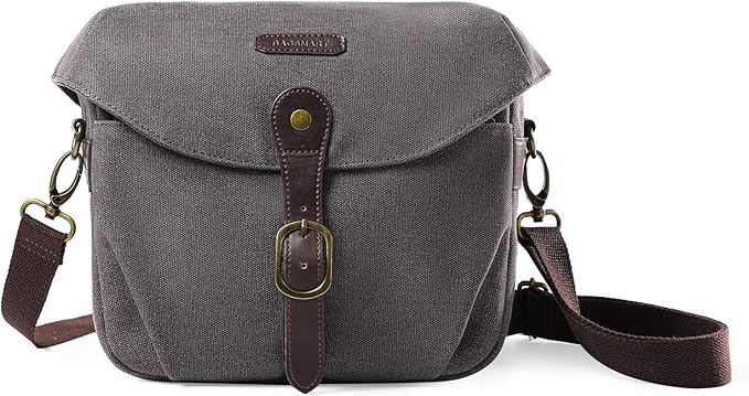 BAGSMART Camera Bag, SLR DSLR Canvas Crossbody Camera Case, Compact Camera Shoulder Bag with Rain Cover for Women and Men, gray
