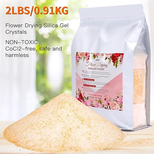 Aboofx 2LBS Silica Gel Flower Drying Crystals, Reusable Color Indicating Flower Preservation Kit with Gloves, Flower Drying Silica Gel Crystals Desiccant for DIY Wedding Funeral Bouquet Preservation