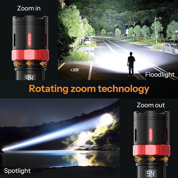 LED Rechargeable Flashlight, Professional 990,000 High Lumens Tactical Flashlight for Emergency, Power Outages, Camping, Waterproof Handheld Torch for Night Dog Walking Hiking