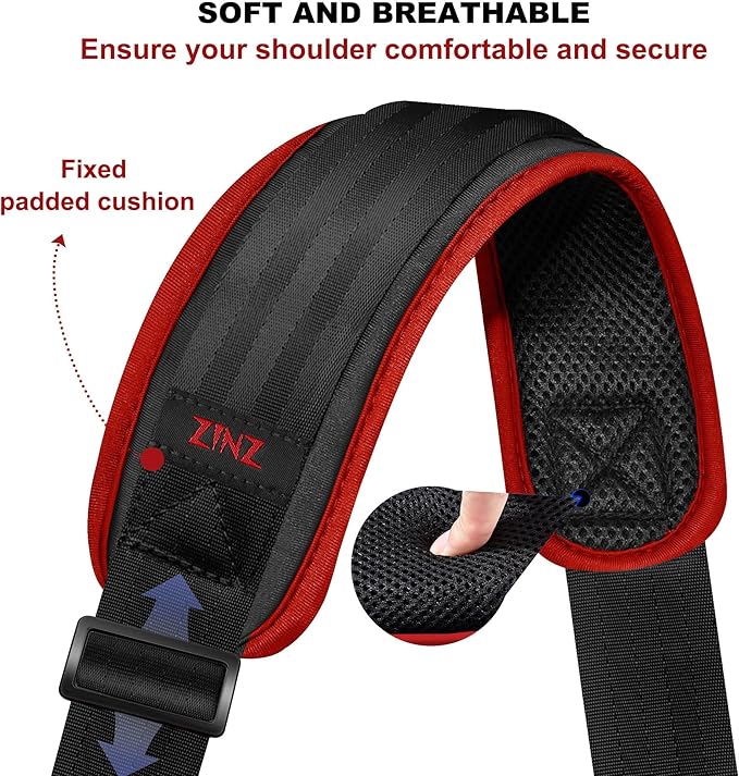 ZINMARK Shoulder Strap 59 inch, Extra-Thick Fixed Cushion Pad and Dual Clasps Universal Replacement Strap for Bags, Camera, Crossbody，Lawn mower -Black Red edge