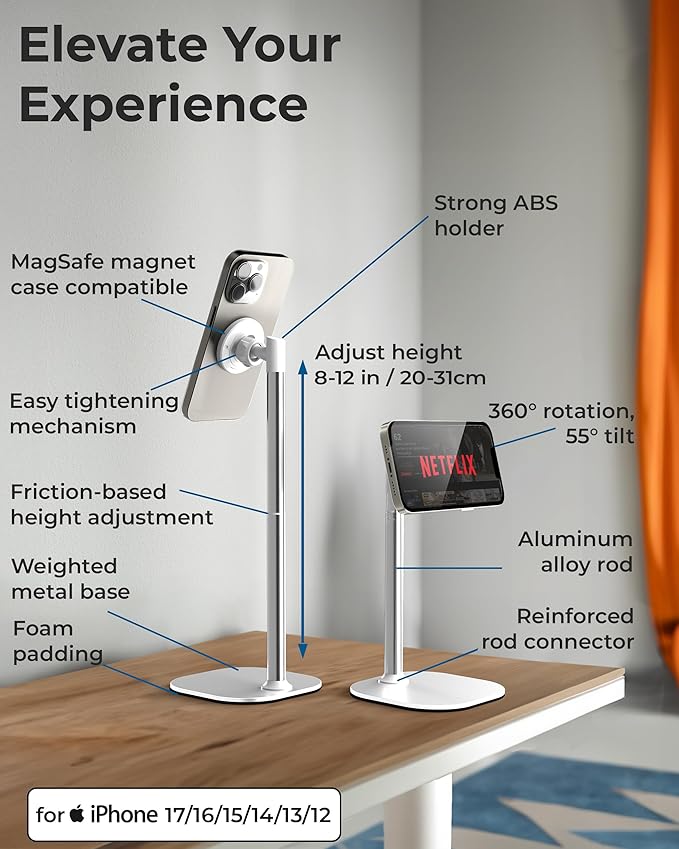 COOPER MagStand - iPhone Stand for Desk & Video Recording, Compatible with MagSafe, Stand for iPhone 17 Pro Max Plus, 16/15/14/13/12 (x2 Pack - Cream White)
