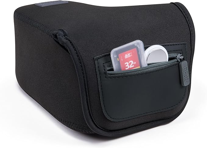 USA Gear Camera Sleeve (Large) for Mid-Size SLRs Compatible with Sony A7 V, Canon EOS R6 Mark II, Nikon Z50II & more - Padded Neoprene DSLR Case with Zipper Accessory Pocket & Belt Loop (Black)