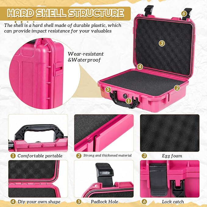 Relaxweex Rose 1 Pcs Waterproof Hard Case with DIY Customizable Foam Insert Portable Protective Case with Knife for Camera Drones Equipments Tools Test Instruments (14.3 x 11.4 x 4.5 Inch)
