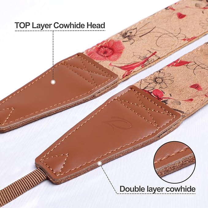 Padwa Lifestyle Cork Camera Strap - 2" Top Layer Cowhide Head Camera Straps for Photographers,Natural Log Crackle Art Print Style,Soft Chamois Velvet Padded Strap Quick Release fits All Cameras