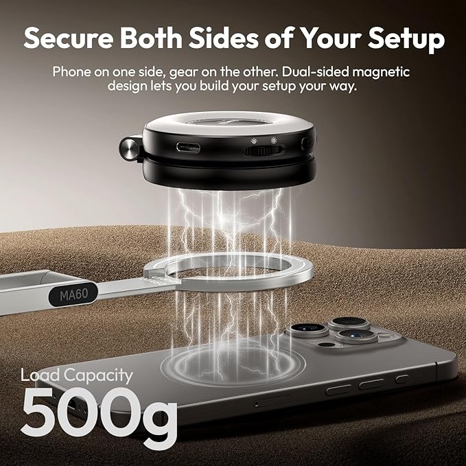 ULANZI MA60 Magnetic Phone Tripod Stand for iPhone - Aluminium Smartphone Mini Tripod Pocket Cell Phone Stand Strong Magnet Quick Mount Compatible with iPhone 16 15 14 13 12 Series, Silver