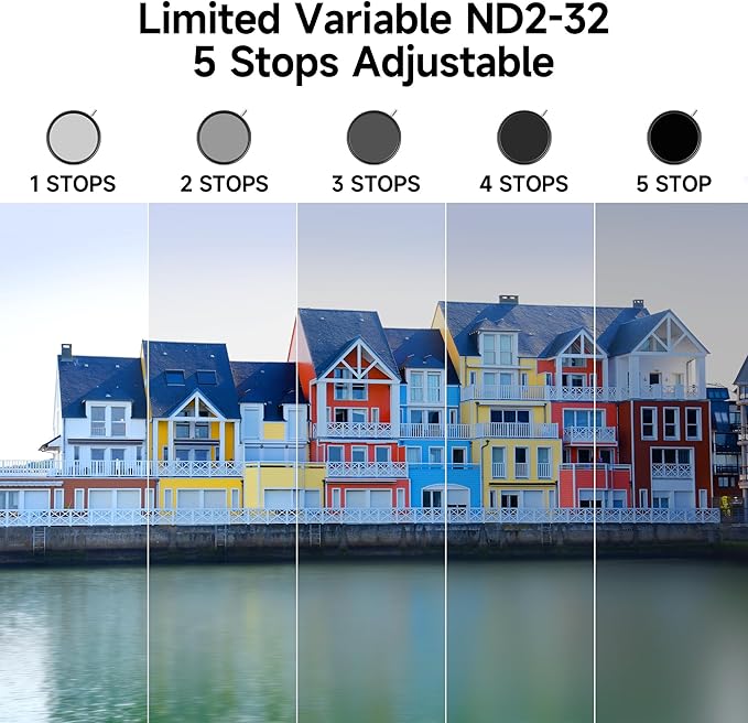 WalkingWay 77mm True Color ND Filter Variable ND2-32 (1-5 Stops) Neutral Density Filter Adjustable ND4 ND8 ND16 Filter VND 0.3-1.5 for Camera Lens