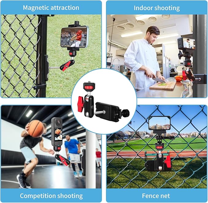 Fantaseal Phone Action Camera Fence Clamp Mount Car Holder Steel Pillars Vlogging Kit w/Strong Neodymium Magnet for GoPro Insta-360 DJI OSMO iPhone Tennis Baseball Softball Sports Game Video Recording