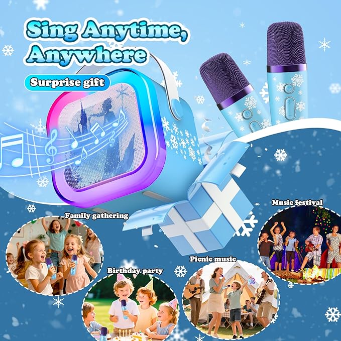 Mini Karaoke Machine for Kids,5 Voice Effects - Portable Bluetooth Speaker with 2 Wireless Mics LED Lights for Boys Girls Ages 3-12| Kids Karaoke Machine Birthday Gift Toy for Singing,Party & Play