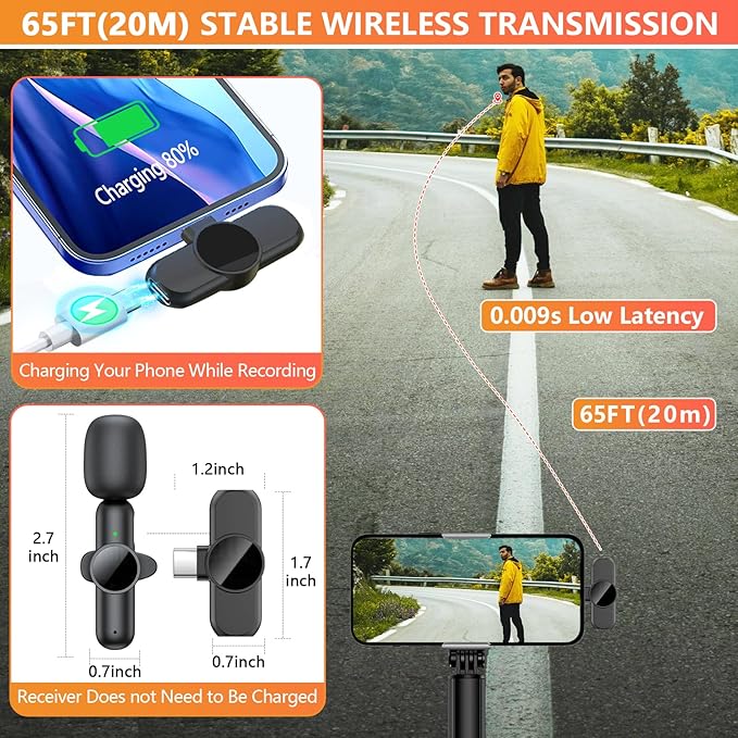 Wireless Lavalier Microphone for iPhone/iPad/Android Phone, Professional Mini Microphone Plug-Play Wireless Mic for Interview Video Podcast YouTube TikTok