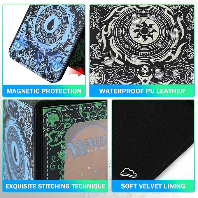 Card Deck Box for YGO MTG Deck Box 110+ Double Sleeved Cards Storage Trading Card Games Leather Storage with divider,Holder (MTG)