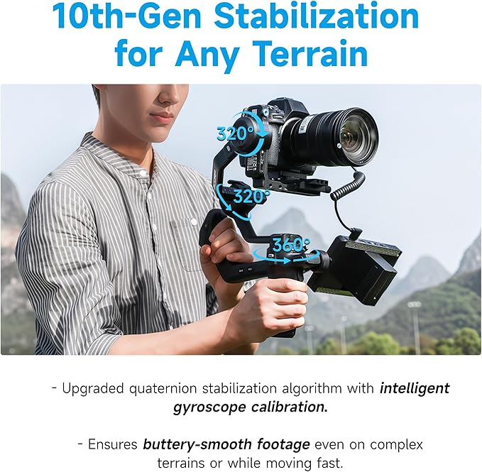Feiyu SCORP-C2 Camera Gimbal Stabilizer, AI Tracking Gimbal for Vlogging, 7.7 lb Payload, 3-Axis Gimbal with Bluetooth Shutter Control, Compatible with Canon Sony Nikon