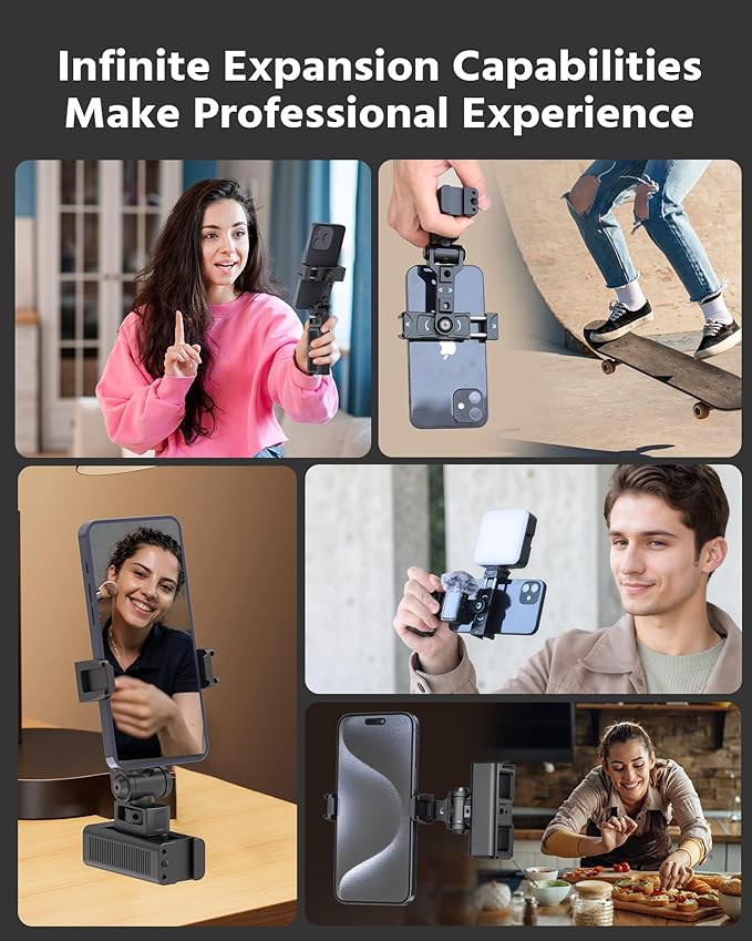 Phone Clip Rig Stabilizer for Smartphone, Lightweight Handheld Vlogging Rig with 360° Rotation, Grip & Cold Shoe Mounts | Compatible with Most Smartphones (for Arri-Standard)